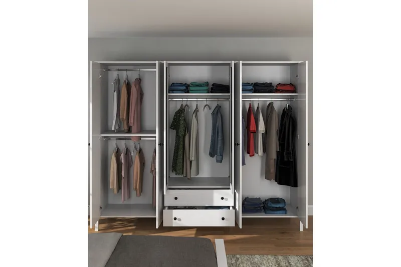 Ferra Garderobe med Speil 240x195 cm - Natur/Hvit - Oppbevaring - Garderober & garderobesystem