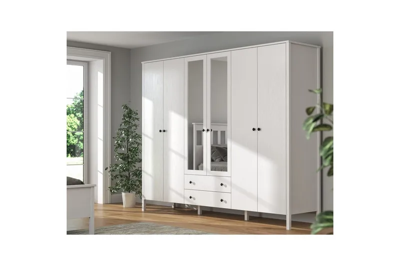 Ferra Garderobe med Speil 240x195 cm - Natur/Hvit - Oppbevaring - Garderober & garderobesystem