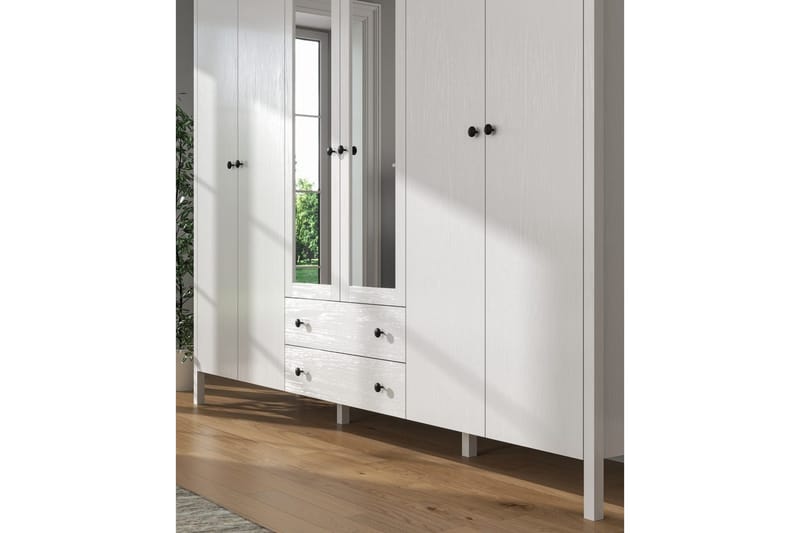 Ferra Garderobe med Speil 240x195 cm - Natur/Hvit - Oppbevaring - Garderober & garderobesystem