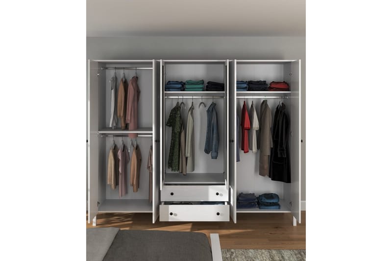 Ferra Garderobe med Speil 240x195 cm - Natur/Hvit - Oppbevaring - Garderober & garderobesystem