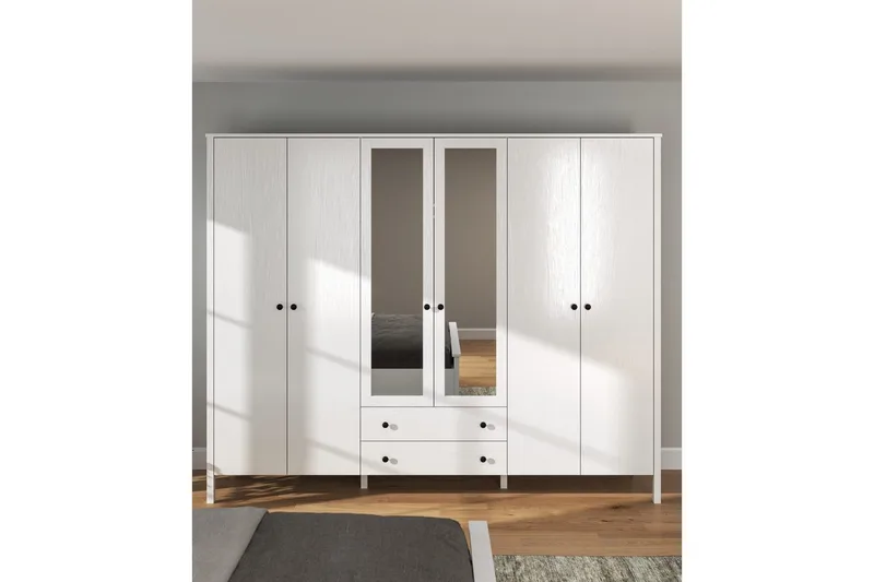 Ferra Garderobe med Speil 240x195 cm - Natur/Hvit - Oppbevaring - Garderober & garderobesystem