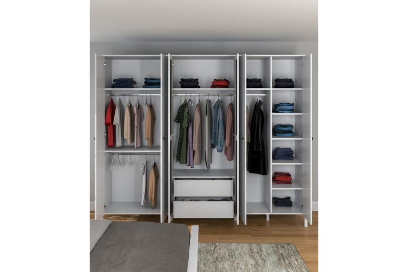 Ferra Garderobe med Speil 261x215 cm - Natur/Hvit - Oppbevaring - Garderober & garderobesystem