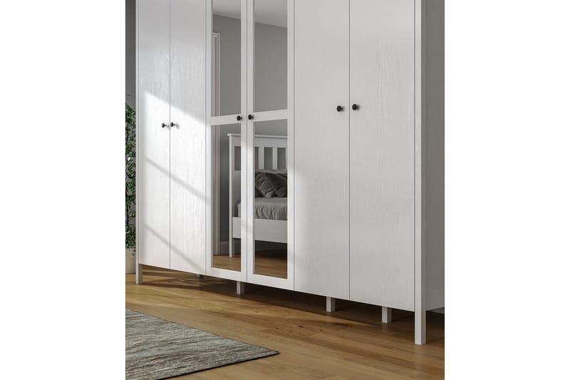 Ferra Garderobe med Speil 261x215 cm - Natur/Hvit - Oppbevaring - Garderober & garderobesystem