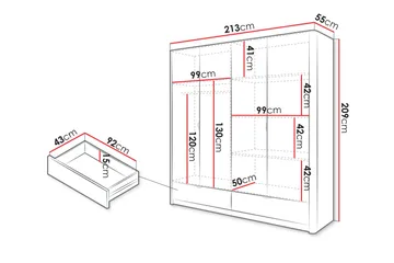 Forba Garderobeskap med Speil 213x209 cm - Hvit - Oppbevaring - Garderober & garderobesystem