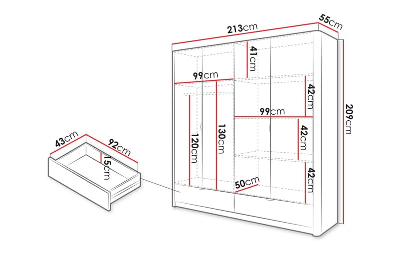Forba Garderobeskap med Speil 213x209 cm - Hvit - Oppbevaring - Garderober & garderobesystem