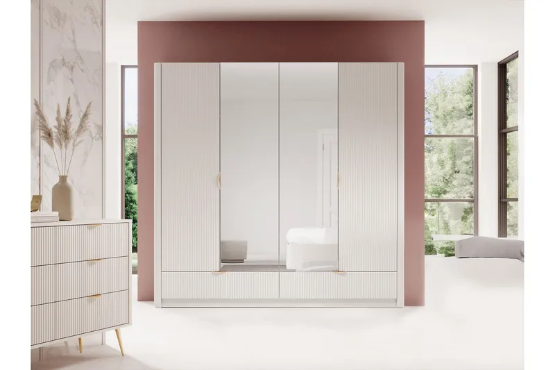 Forba Garderobeskap med Speil 213x209 cm - Hvit - Oppbevaring - Garderober & garderobesystem