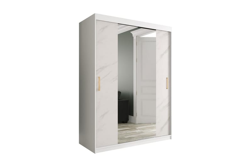 Garderob med Speil Kant Marmesa 150 cm Marmormønster - Hvit/Gull - Garderober & garderobesystem