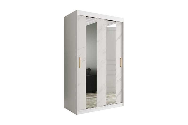 Garderob med Speil Midt Marmesa 120 cm Marmormønster - Hvit/Gull - Garderober & garderobesystem