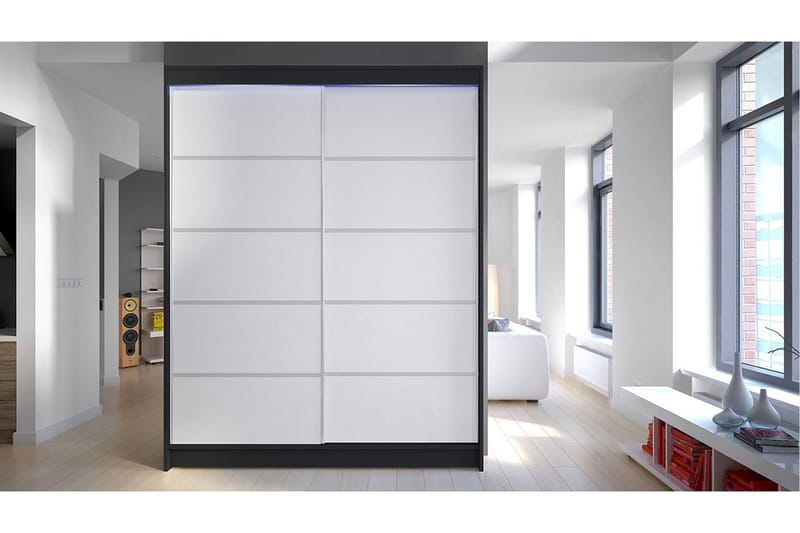 Garderobe + LED - Svart / Hvit - Garderober & garderobesystem