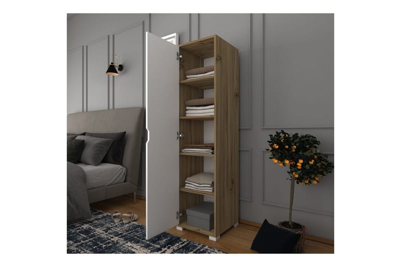 Garderobe Doranstead Lys Valnøtt / Hvit - Hvit/Lysfarget tre - Oppbevaring - Garderober & garderobesystem