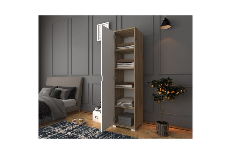 Garderobe Doranstead Lys Valnøtt / Hvit - Hvit/Lysfarget tre - Oppbevaring - Garderober & garderobesystem