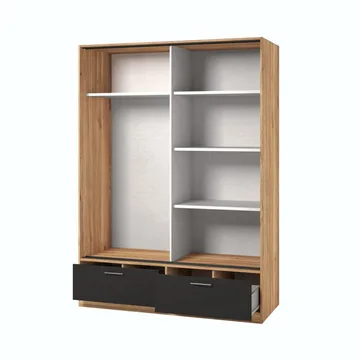 Garderobe med speil Beta 2 Skyvedør med 2 Skuffer - Mauvella eik - svart - Oppbevaring - Garderober & garderobesystem