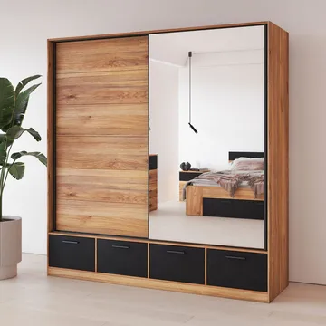 Garderobe med speil Beta 2 Skyvedør med 4 Skuffer - Oppbevaring - Garderober & garderobesystem