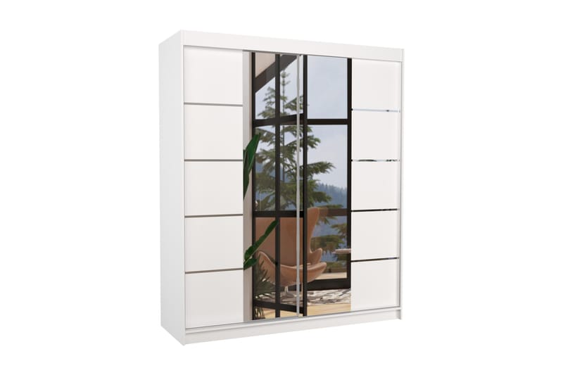 Garderobe med Speil Celante 180x215 cm - Hvit - Garderober & garderobesystem
