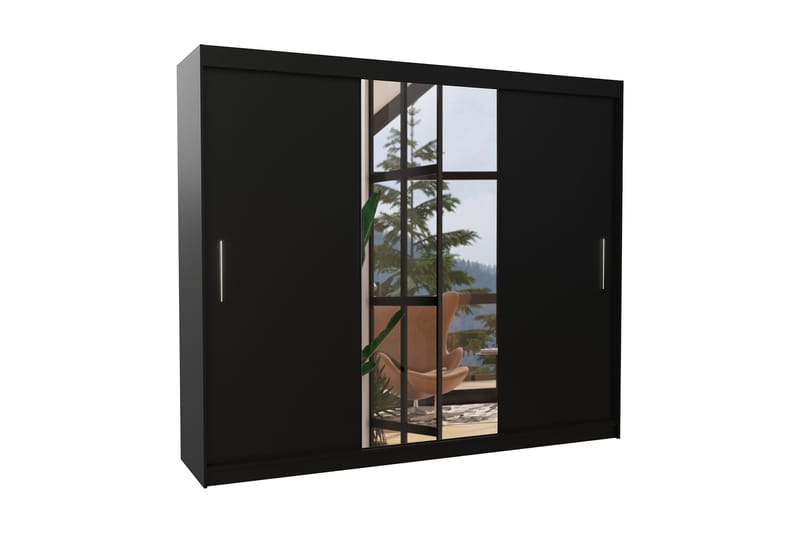 Garderobe med Speil Dennard 250x215 cm - Svart - Garderober & garderobesystem