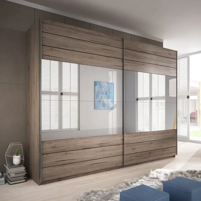 Garderobe med speil Galaxy 2 skyvedører med svart glass - Mørk San Remo Eik, 270 cm - Oppbevaring - Garderober & garderobesystem