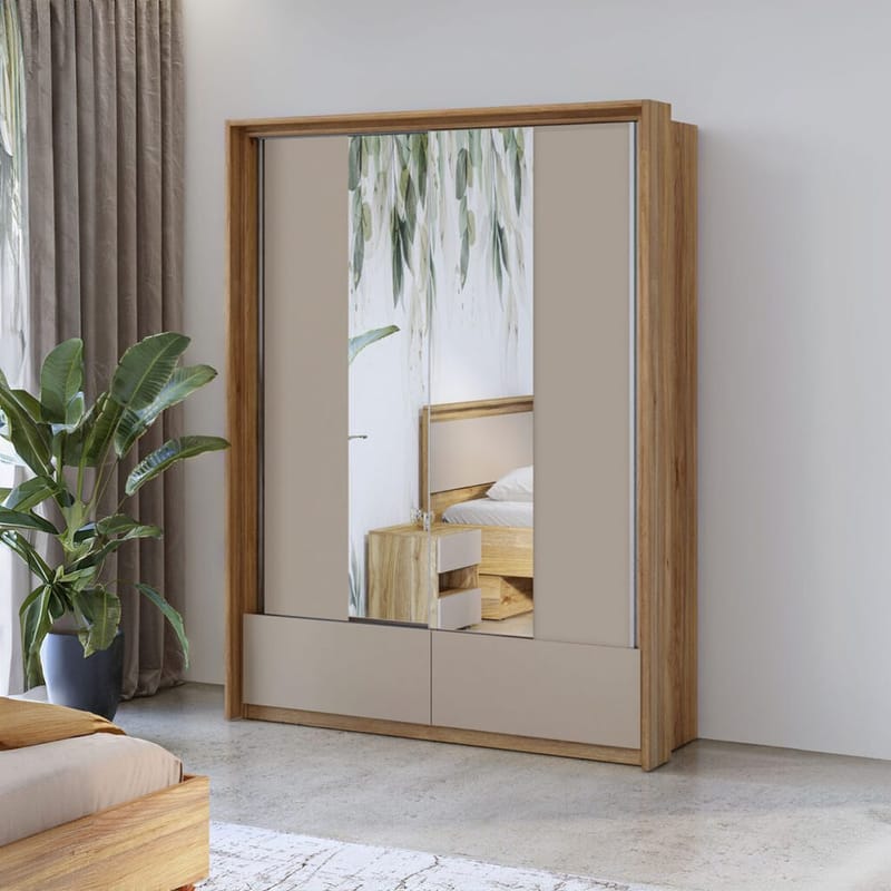 Garderobe med speil Impressio 2 skyvedører med 2 skuffer - 159 cm - Oppbevaring - Garderober & garderobesystem