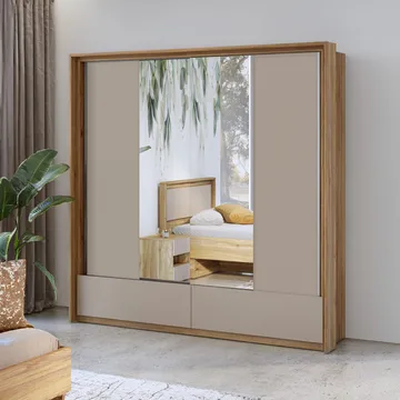 Garderobe med speil Impressio 2 skyvedører med 2 skuffer - 209 cm - Oppbevaring - Garderober & garderobesystem