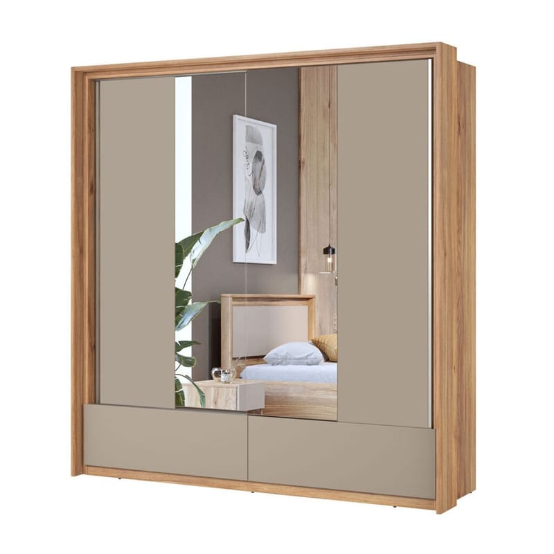 Garderobe med speil Impressio 2 skyvedører med 2 skuffer - 209 cm - Oppbevaring - Garderober & garderobesystem