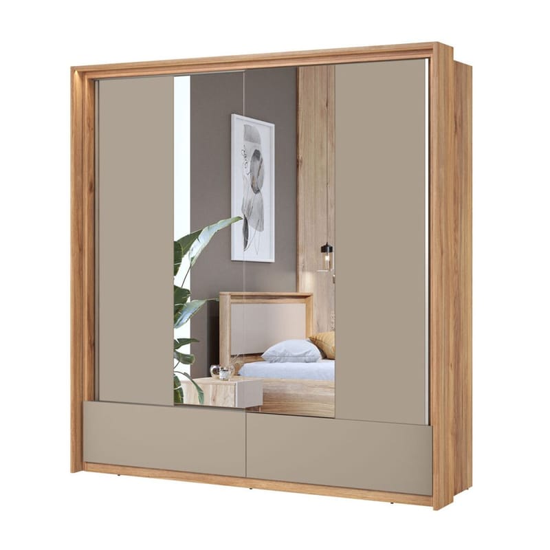 Garderobe med speil Impressio 2 skyvedører med 2 skuffer - 209 cm - Oppbevaring - Garderober & garderobesystem