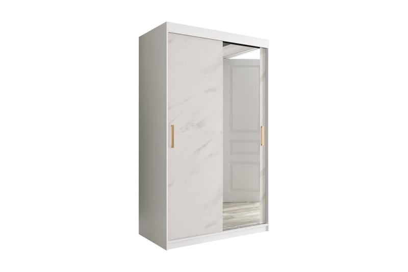 Garderobe med Speil Marmesa 120 cm Marmormønster - Hvit/Gull - Garderober & garderobesystem