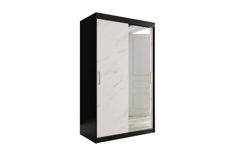 Garderobe med Speil Marmesa 120 cm Marmormønster - Svart/Hvit/Gull - Garderober & garderobesystem