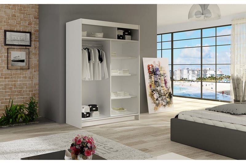 Garderobe Miami 120x58x200 cm - Beige / Svart / Hvit - Garderober & garderobesystem