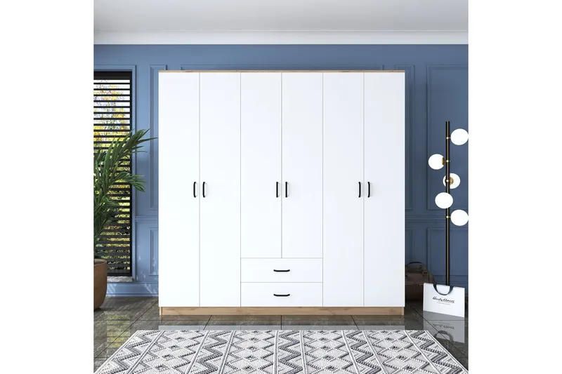 Jagdesh Garderobeskap 210x210 cm Brun/Hvit - Hanah Home - Oppbevaring - Garderober & garderobesystem