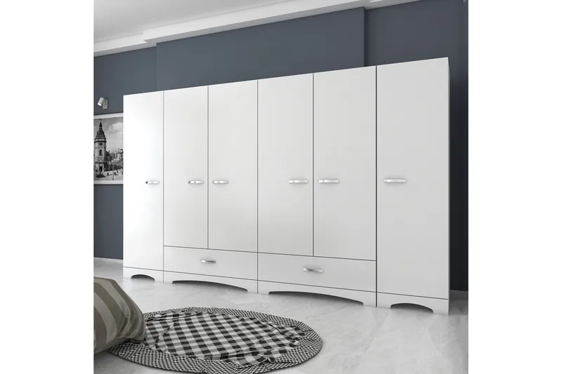 Jaitun Garderobeskap 243x181 cm Hvit - Hanah Home - Oppbevaring - Garderober & garderobesystem