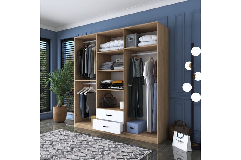 Jagdesh Garderobeskap 210x210 cm Brun/Hvit - Hanah Home - Oppbevaring - Garderober & garderobesystem