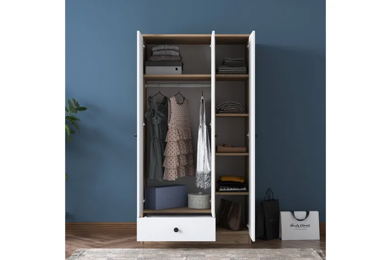 Jain Garderobe 90x170 cm Brun/Hvit - Hanah Home - Oppbevaring - Garderober & garderobesystem