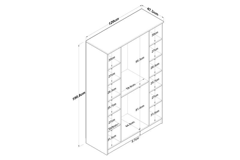 Jaioni Garderobeskap 120x190,8 cm Brun/Hvit - Hanah Home - Oppbevaring - Garderober & garderobesystem