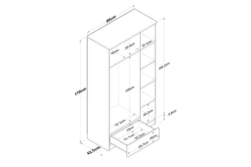 Jain Garderobe 90x170 cm Brun/Hvit - Hanah Home - Oppbevaring - Garderober & garderobesystem
