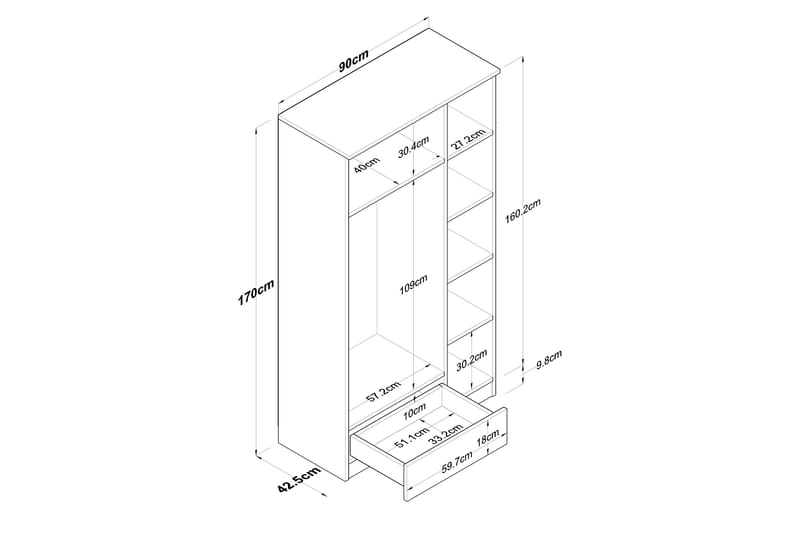Jain Garderobe 90x170 cm Brun/Hvit - Hanah Home - Oppbevaring - Garderober & garderobesystem