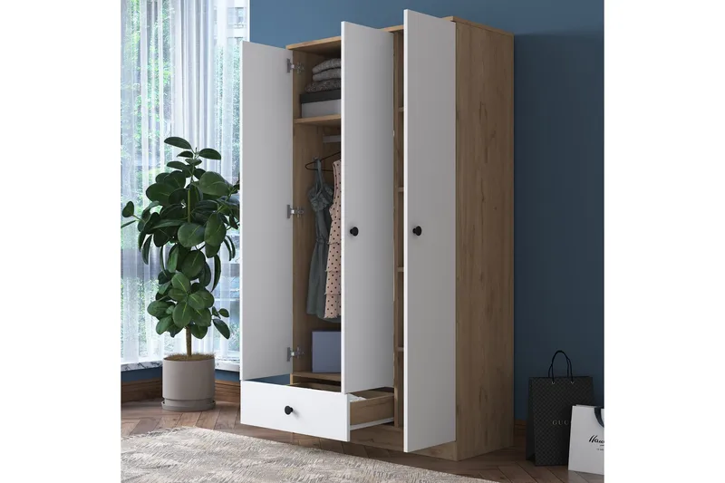 Jain Garderobe 90x170 cm Brun/Hvit - Hanah Home - Oppbevaring - Garderober & garderobesystem