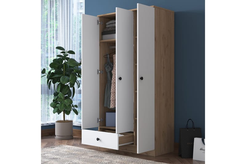 Jain Garderobe 90x170 cm Brun/Hvit - Hanah Home - Oppbevaring - Garderober & garderobesystem