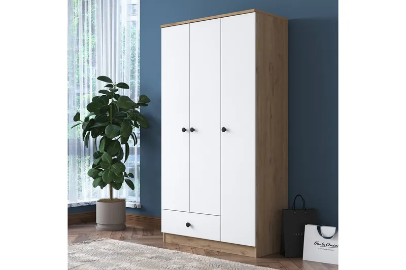 Jain Garderobe 90x170 cm Brun/Hvit - Hanah Home - Oppbevaring - Garderober & garderobesystem