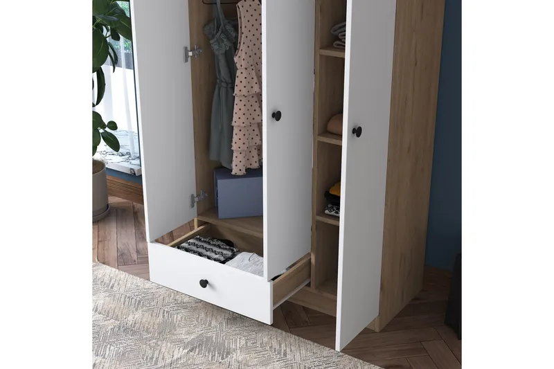 Jain Garderobe 90x170 cm Brun/Hvit - Hanah Home - Oppbevaring - Garderober & garderobesystem