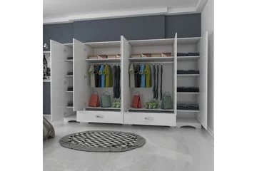 Jaitun Garderobeskap 243x181 cm Hvit - Hanah Home - Oppbevaring - Garderober & garderobesystem
