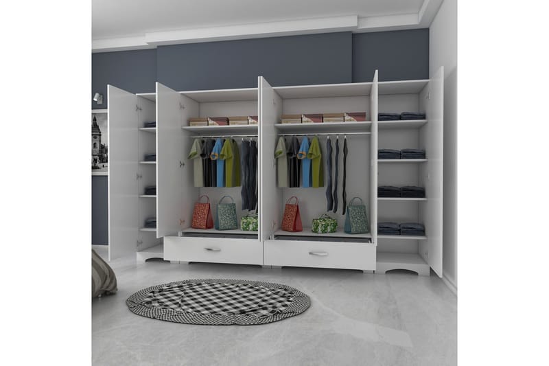Jaitun Garderobeskap 243x181 cm Hvit - Hanah Home - Oppbevaring - Garderober & garderobesystem