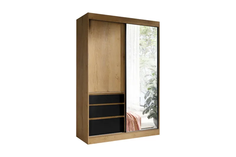 Abricot Garderobe med Speil 140x216x65 cm, Svart