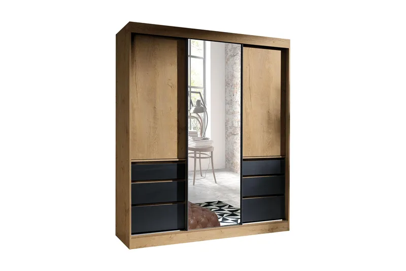 Abricot Garderobe med Speil 180x216x65 cm, Svart
