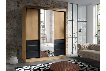 Abricot Garderobe med Speil 180x216x65 cm - Svart - Oppbevaring - Garderober & garderobesystem