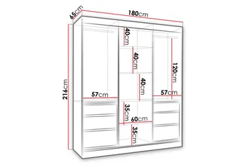 Abricot Garderobe med Speil 180x216x65 cm - Svart - Oppbevaring - Garderober & garderobesystem