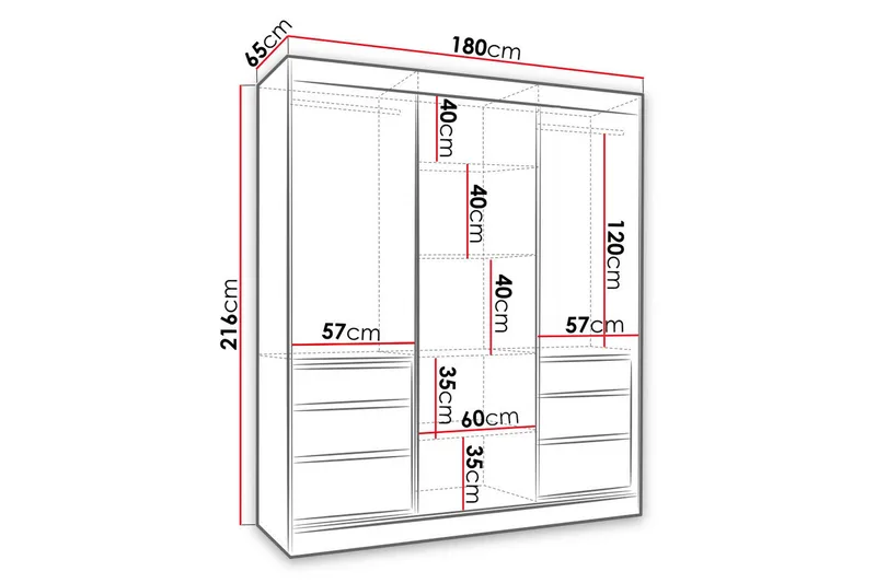 Abricot Garderobe med Speil 180x216x65 cm - Svart - Oppbevaring - Garderober & garderobesystem