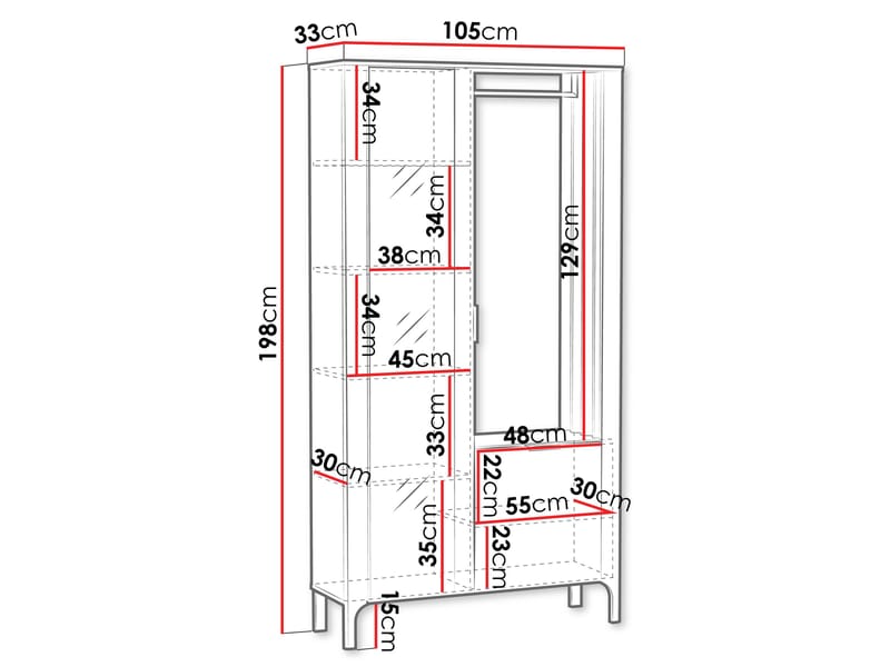 Aggarwal Garderobeskap med Speil 105 cm - Oppbevaring - Garderober & garderobesystem