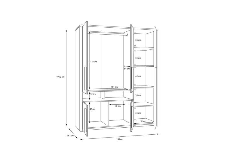 Ahmetbay Garderobe 59x158 cm - Grå/Brun - Oppbevaring - Garderober & garderobesystem
