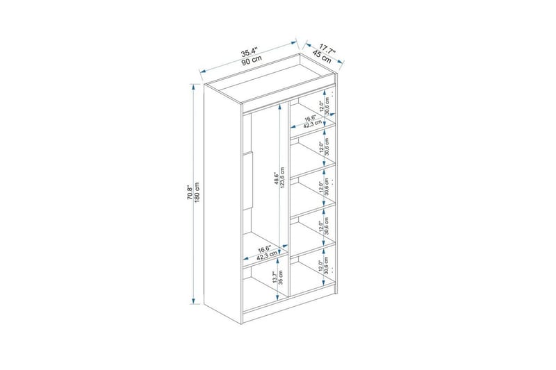 Akser Garderobe 90x180 cm - Natur/Antrasitt - Oppbevaring - Garderober & garderobesystem