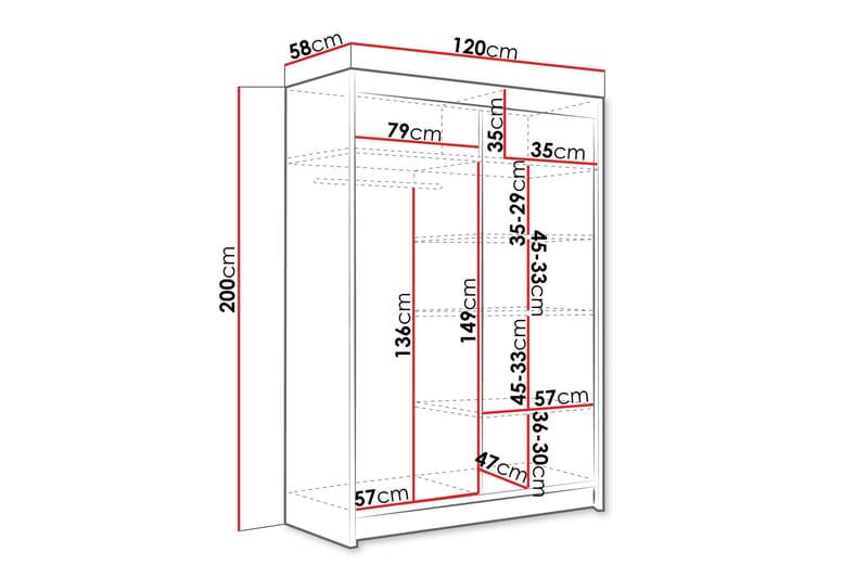 Biscayne Garderobeskap 120x200 cm - Svart - Oppbevaring - Garderober & garderobesystem