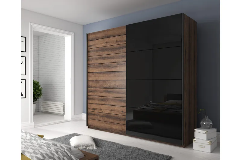 Bovera Garderobeskap 61x200 cm - Teak/Svart - Oppbevaring - Garderober & garderobesystem